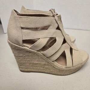 Merona Espadrille Women's Canvas Wedge Platform Size 7 Zipper Sandals Tan